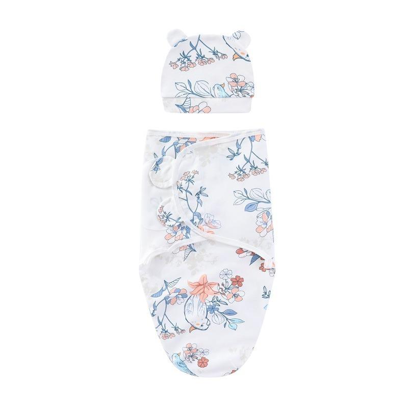 2PCS Set Newborn Swaddle Wrap with Bear Ear Hat Soft Cotton Anti‑Startle Adjustable Anti‑Kick Baby Sleepsack Breathable Infant Sleeping Blanket