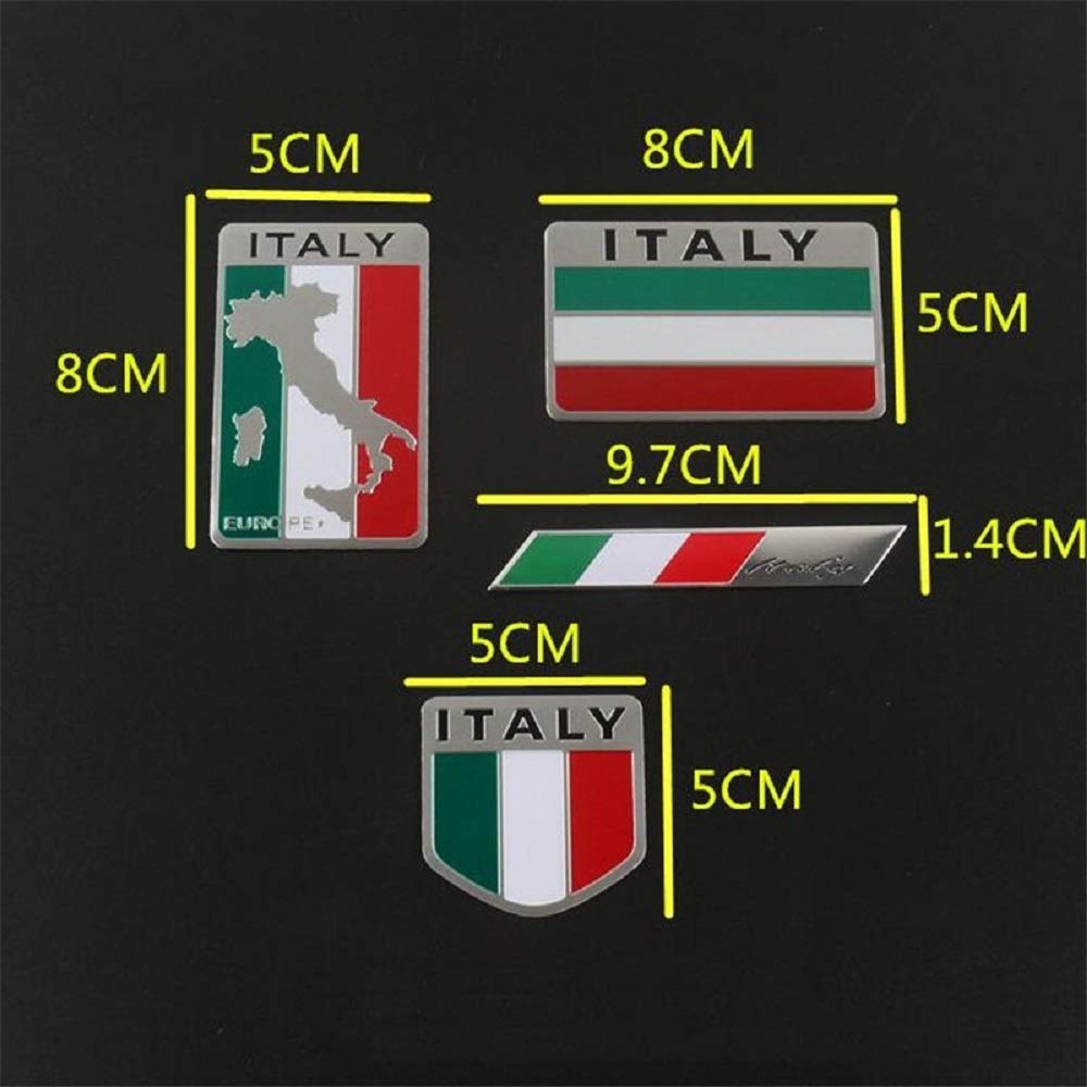 TK.Felly Aluminum Plate Italy Emblem Sticker Flag Car Decoration Flag Waterproof Set of 4