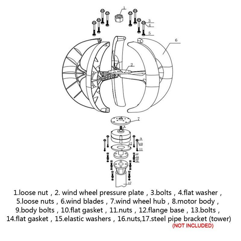 1600W 5 Blades White Wind Turbine Generators Vertical Axis Controller Lanterns