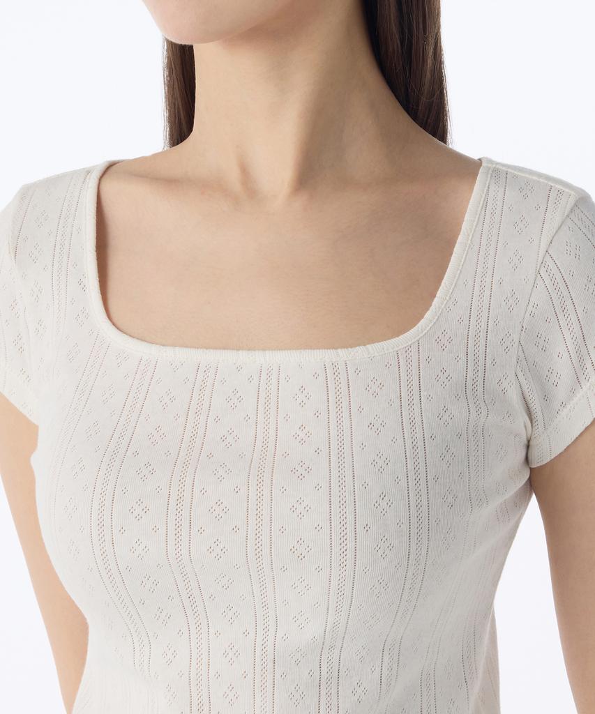 MUSINSA STANDARD WOMAN Women'S Pointel Square Neck Cap Sleeve T-Shirt [Cream]