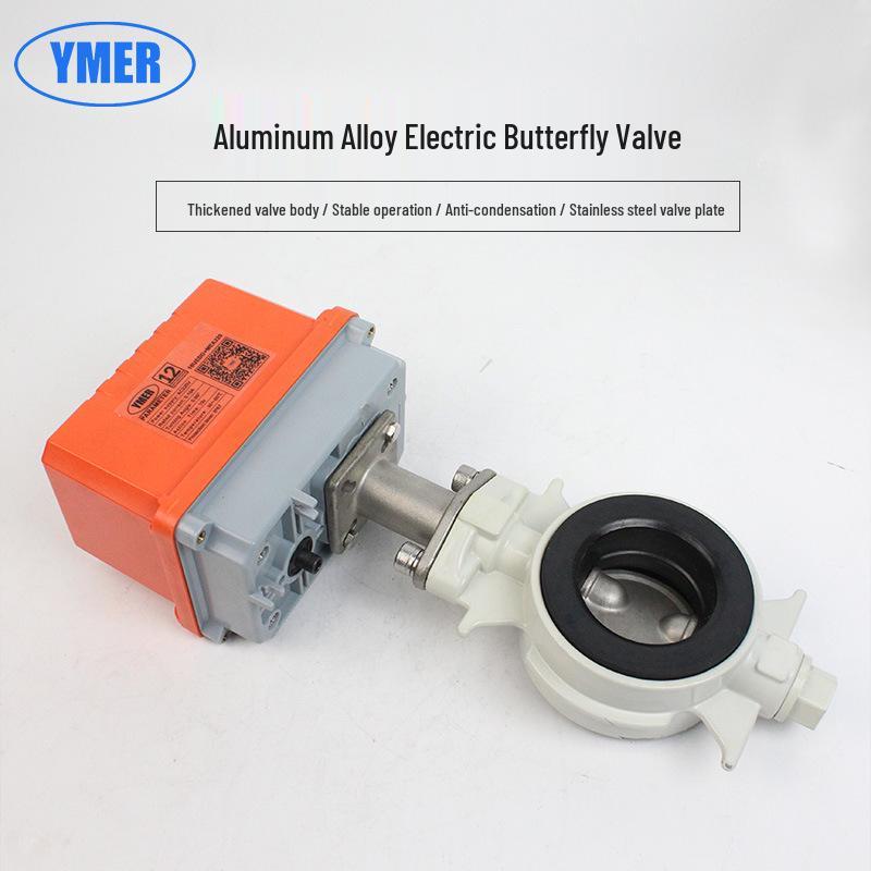 YMER Wafer Electric Butterfly Valve, Aluminum Alloy, DN100/DN50/DN80, 220V, Rubber Seal Switch