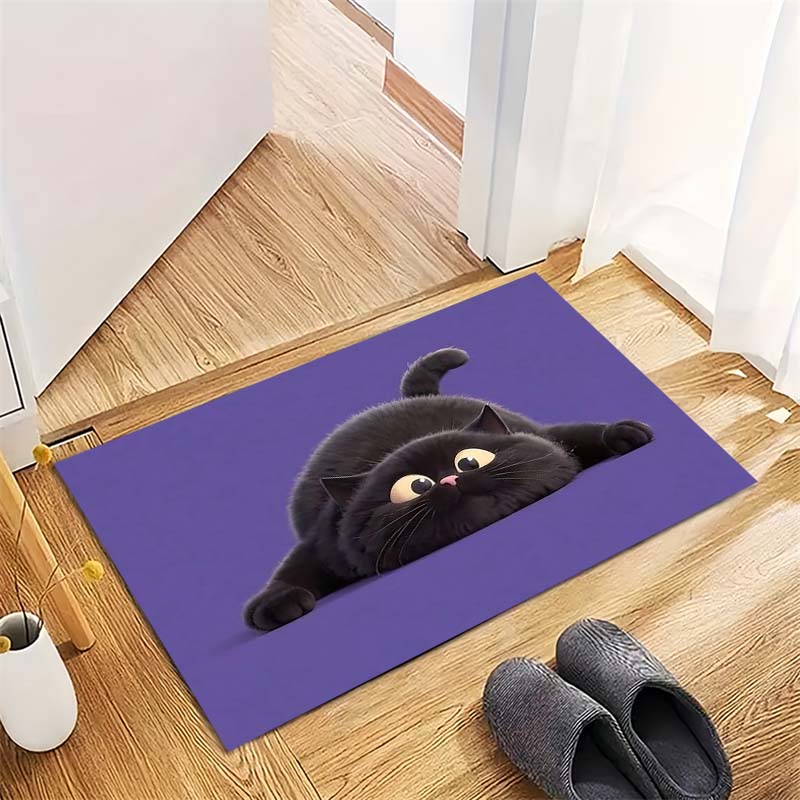 Glowing Eyes Black Cat Non-Slip Doormat, Dark Kawaii Pet Print Floor Mat