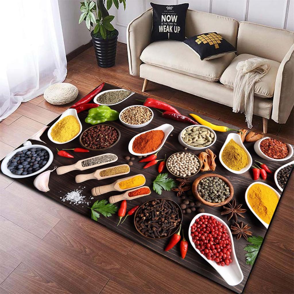 Fußmatte mit schönem Gewürz- und Geschirr-Muster, für Küche, rutschfeste Fußmatten, Badezimmerbereich, Schlafzimmerteppich