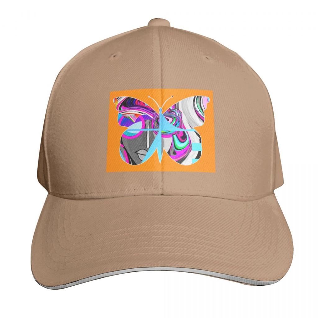 Butterfly Retro Girl Orange Blue Baseball Cap Curved Brim Classic Fit Low Profile Unstructured Unisex for Unisex Women
