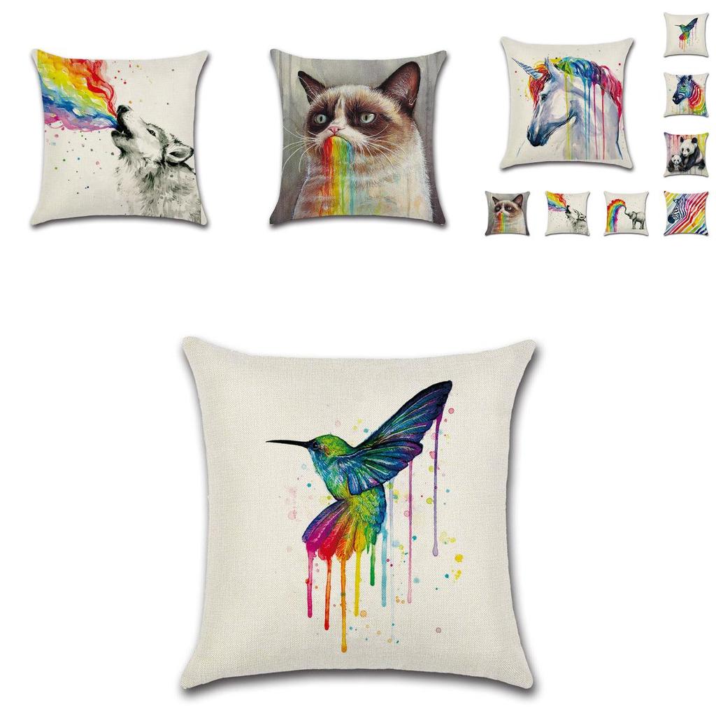 Versatile Cotton Linen Cushion Cover Featuring Cartoon Rainbow Animals For Stylish Decoration