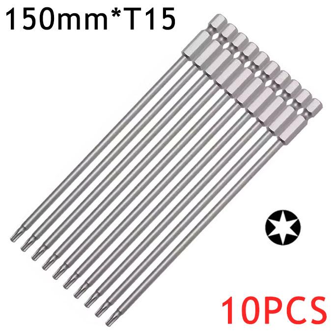 6/10Pcs 150mm Long Magnetic Torx Screwdriver Bits Set Electric Screwdriver Head T10,T15,T20,T25,T30,T35,T40