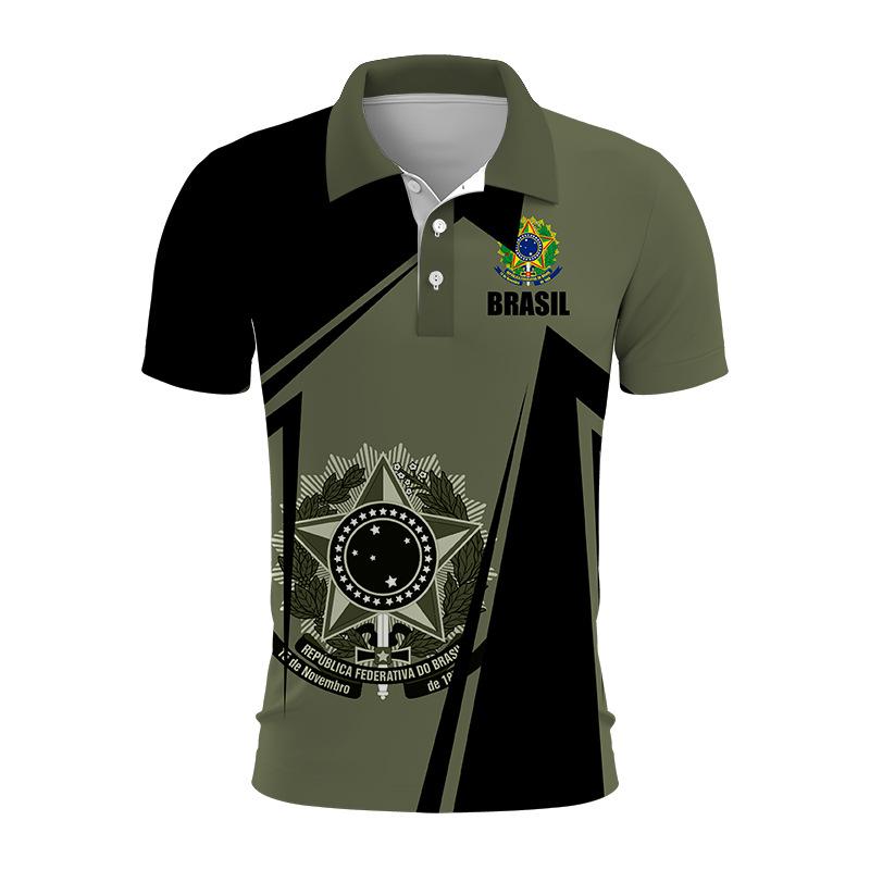 Brazil National Emblem 3d Printed Summer Button Down Collar Polod For Men Casual Tops Oversized Short Sleeve Trend Men Clothing