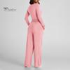 Long Sleeve Top Women Pants Set for Spring Fall, Slim Fit Crewneck Sweatshirt, Two Piece Sets Elastic Waist Loose Wide Leg Pants, Solid Color