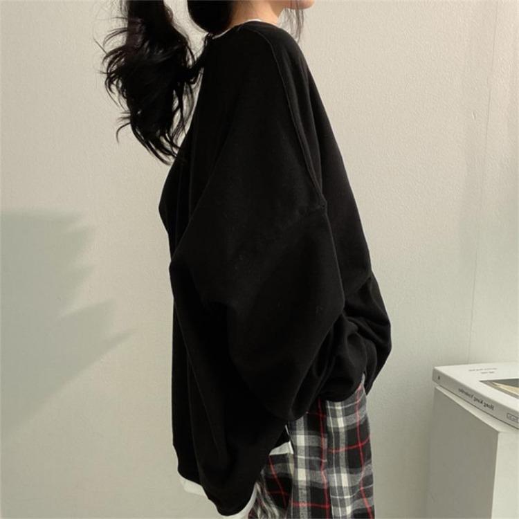 Korean Style Loose Two Piece Sweater Set Women Solid Color Versatile Padded Top Jacket for Spring and Autumn