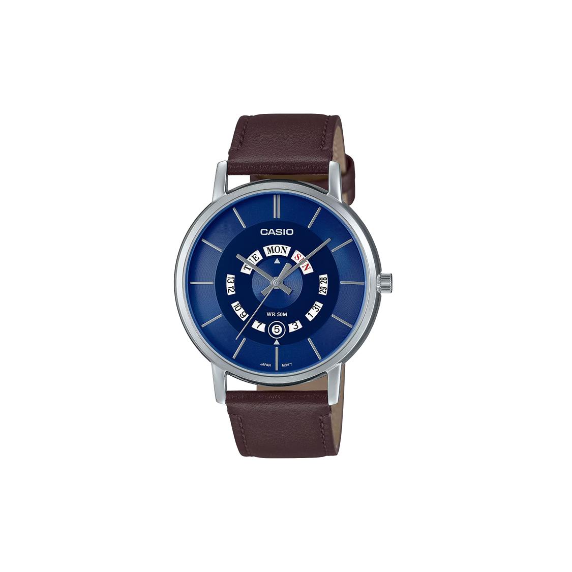 CASIO Quartz Movement Genuine Leather/Cloth Strap Watch Men s Watches Blue Dial MTP-B135L-2AV Dark Blue Watch Dial