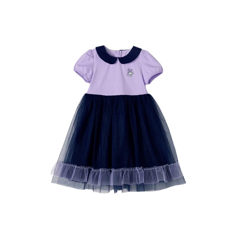 Desa Girls' Summer Lapel Short Sleeve Spliced Dress