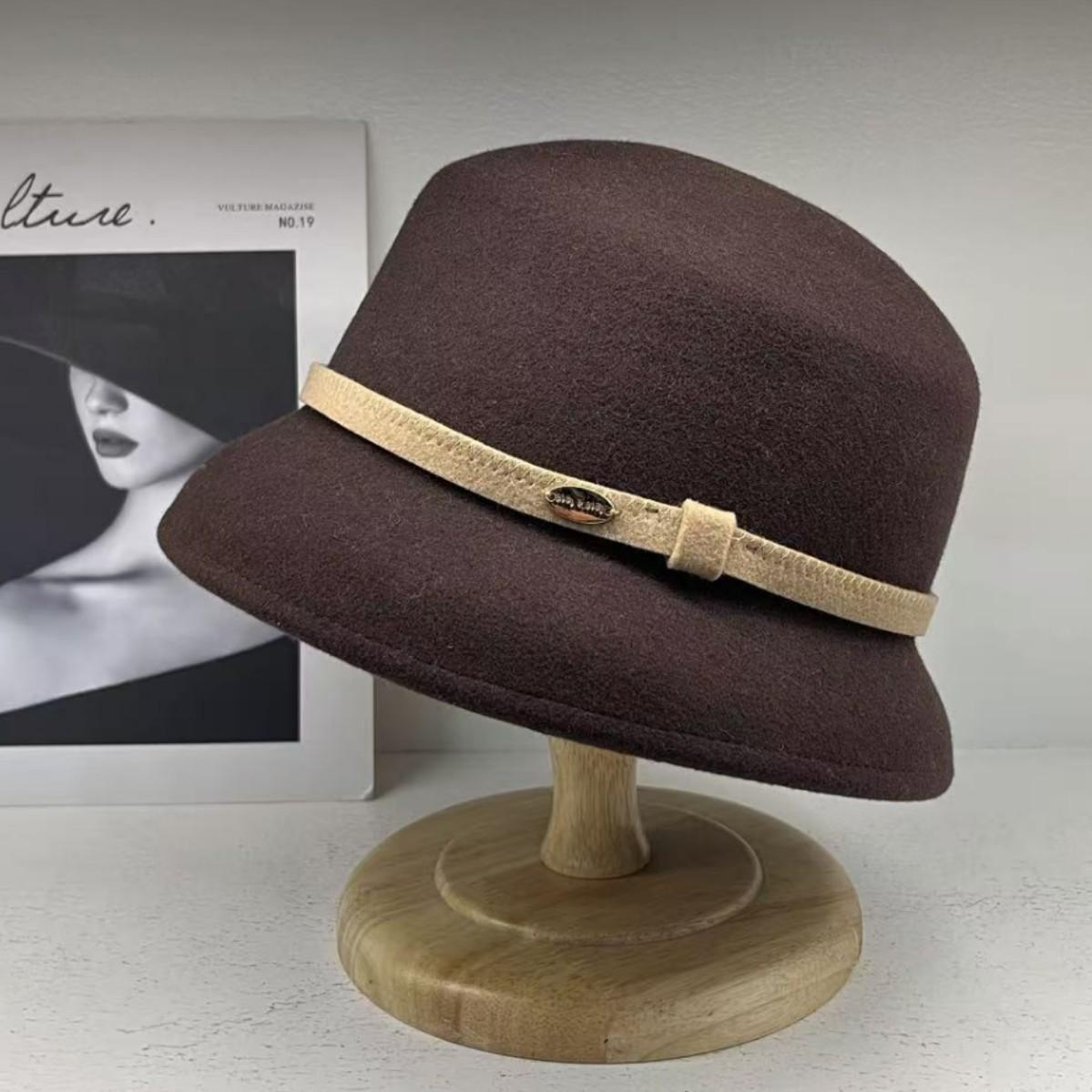 

High quality autumn and winter fashion hat socialite style wool basin hat bucket hat French retro British elegant top hat Adjustable (55-58cm) темно-коричневого