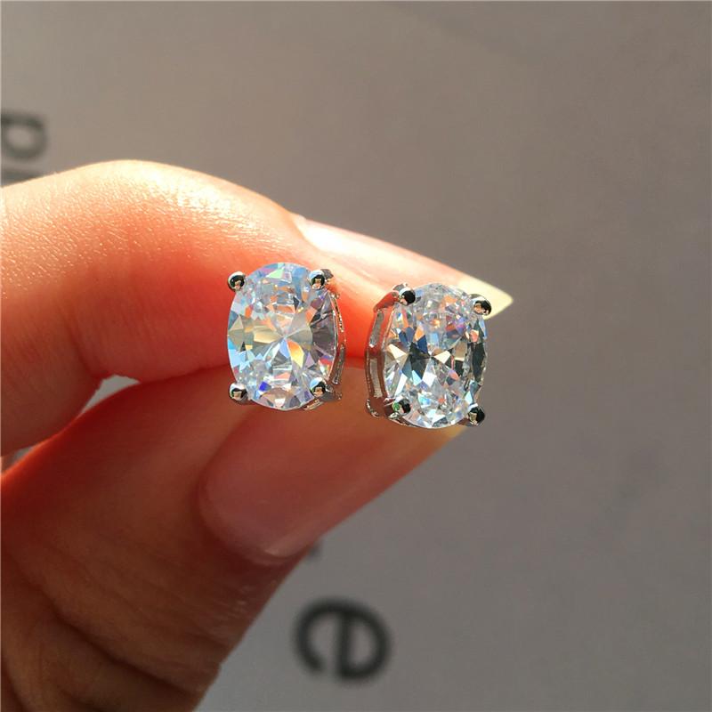 Boho Female Purple Red Oval Stud Earring Cute  Color Rainbow Stone Earrings Vintage Small Wedding Jewelry For Women