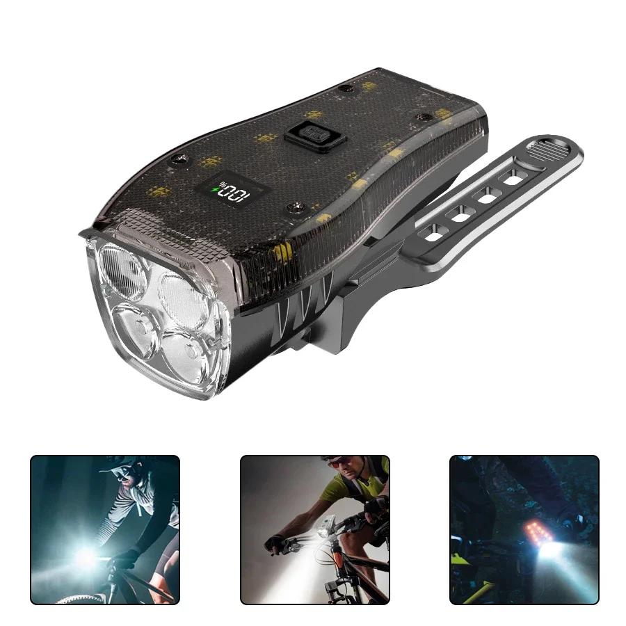 Multifunctional Flashlight USB Rechargeable Bicycle Lights with Battery Display Waterproof Bicycle Lights with Electronic Horn
