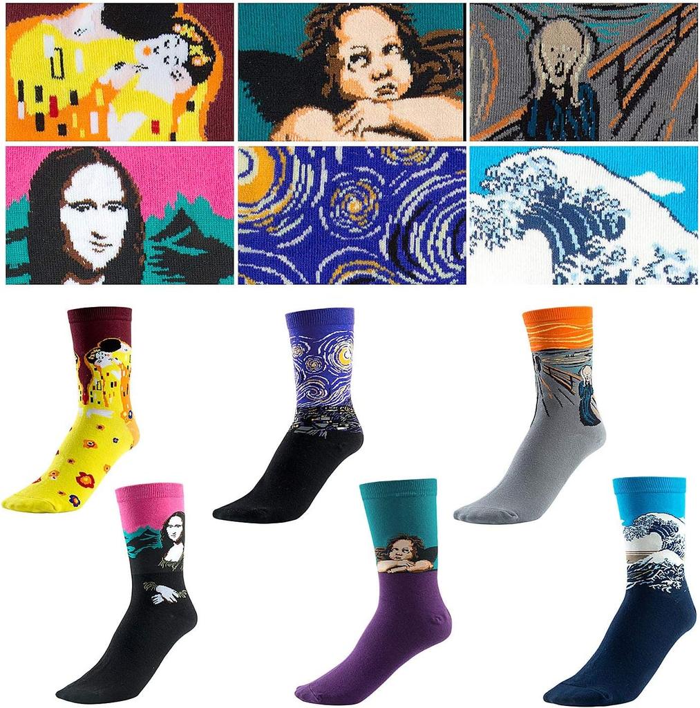 Comius Sharp Fun Colorful Cotton Socks, 6 Pairs Men Women Multicolored Cotton Socks Thermal Everyday Sports Socks Fun Cool Famous Painting Socks