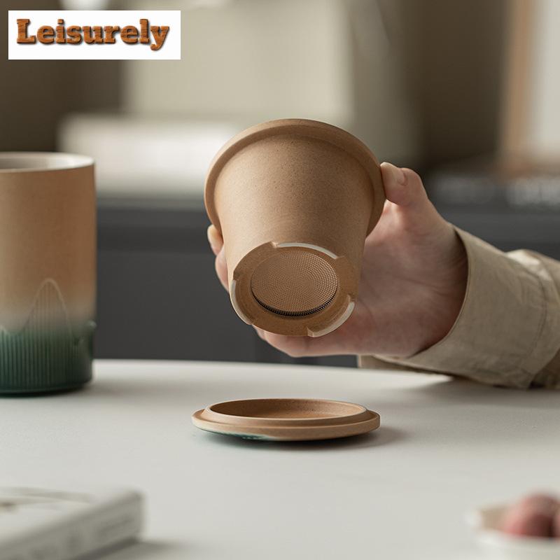 430ml Mountain Sea Ceramic Mug Tea Cup with Lid Tea Infuser Vintage Coffee Cup Japanese Breakfast Cups Handle Personalized Gifts