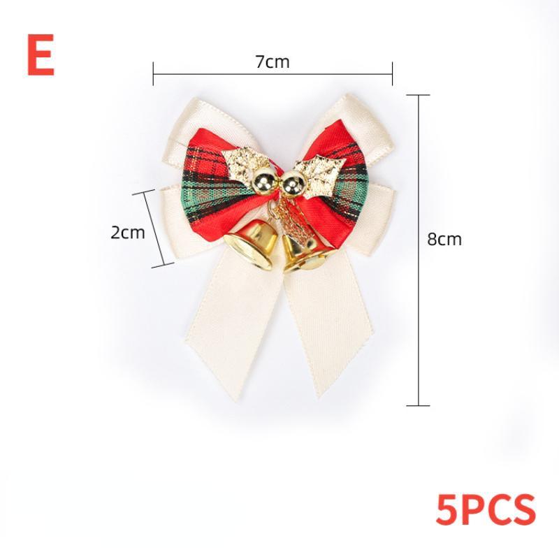 5PCS Christmas Decoration Bowknot with Bell Christmas Tree Wreath Decoration Accessories Gift Accessories
