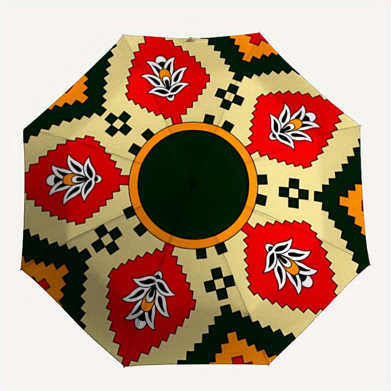 1pc Ethnic Pattern Automatic Umbrella 8-Bone Design Compact Gear for Outdoor Travel, Perfect Holiday Gift  yy250827020