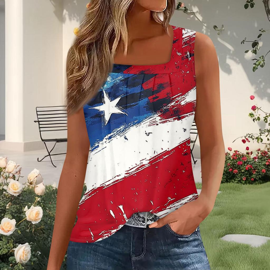 Damenmode Plissiertes bedrucktes Square-Neck West Top