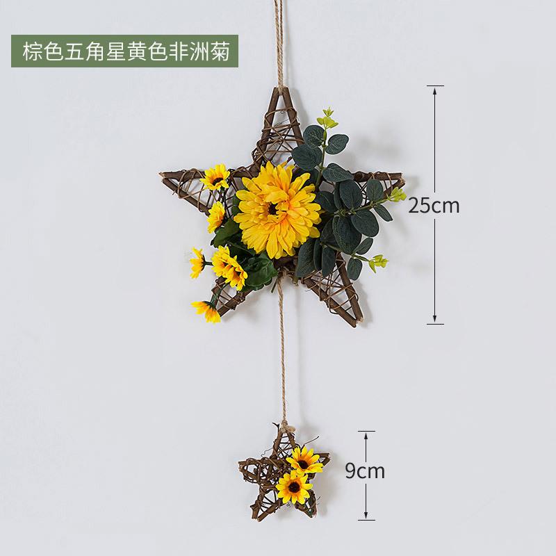 Five Pointed Star Vine Circle Wall Decoration Simulation Flower Pendant Decoration Creative Bedroom Living Room decor Aesthetic