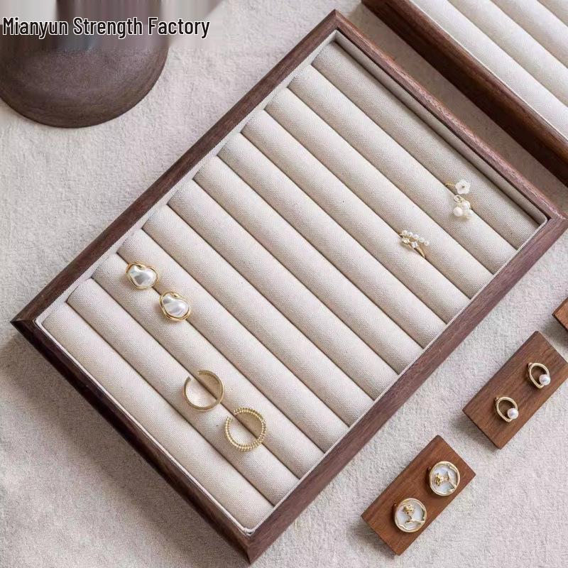 Black Walnut Linen Jewelry Display Tray for Rings