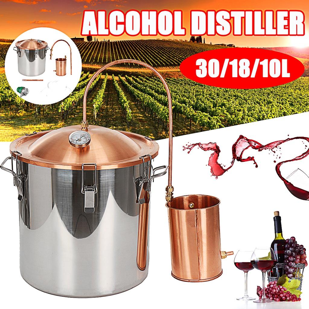 Nový 10/18/30l DIY Měsíční svit Destilační přístroj Alkohol Měděný Destilátor s Vodním Cirkulačním Čerpadlem Víno Brandy Esenciální Olej Vaření Sada Kit