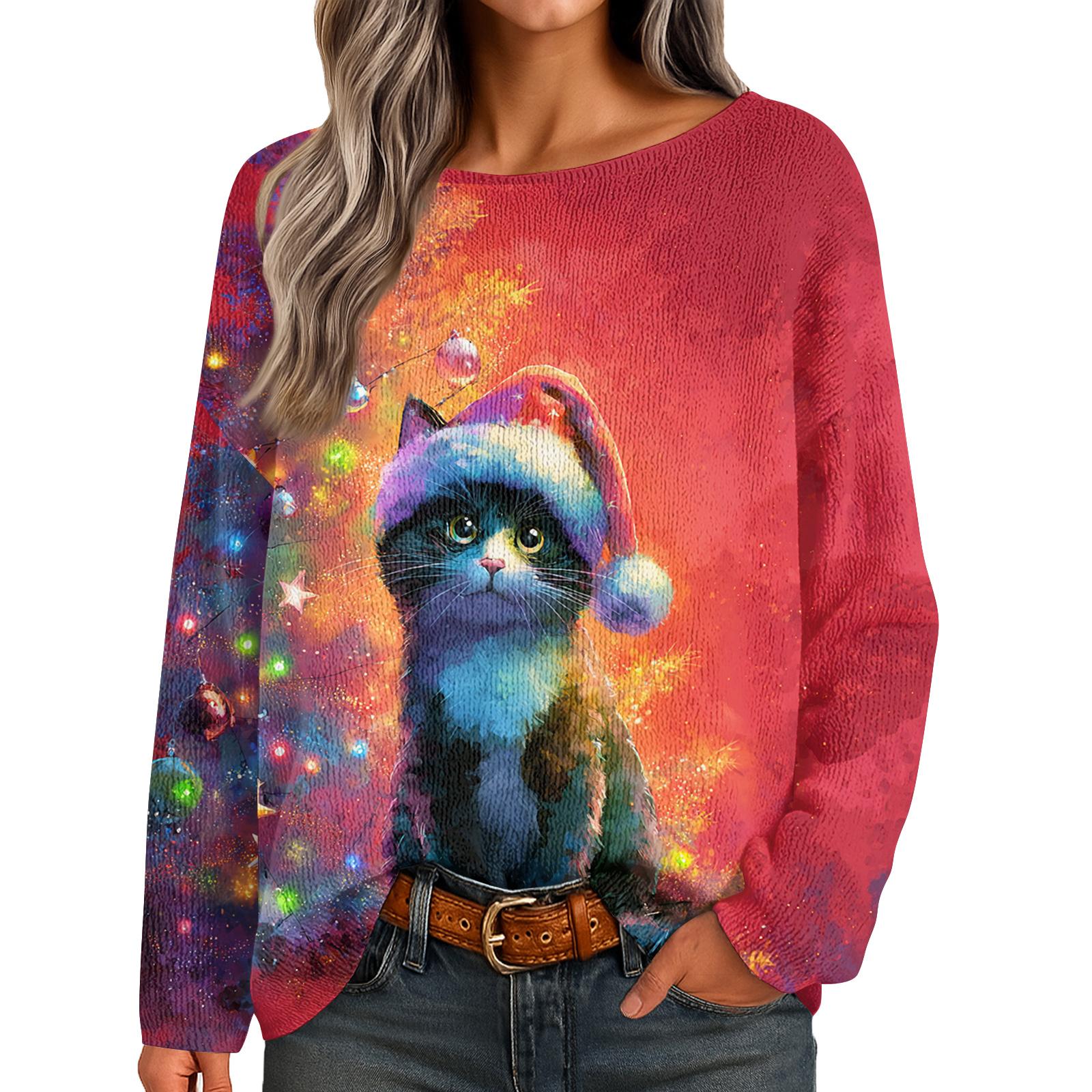 

Женские осенние свитера с длинным рукавом, топы с принтом, пуловеры, свободная нарядная повседневная базовая одежда XL винный