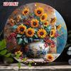 Round Metal Sunflower Wall Art Rustic Kitchen Decor 20cm