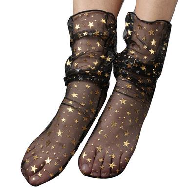 Girls Spring Nylon Glitter Stars Mesh Women Transparent Sheer Thin Gauze Stockings