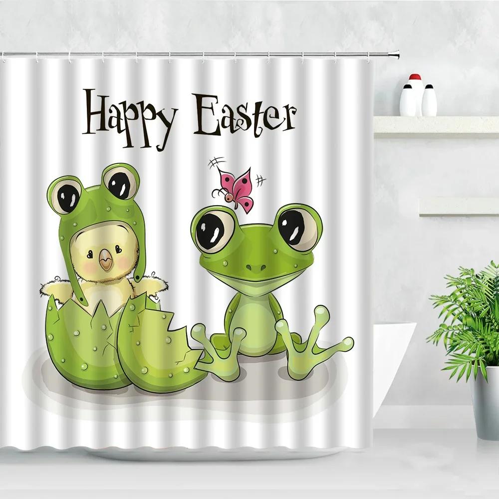 Lustige Frosch Cartoon Duschvorhangsets Blatt Tier Kreativ Kinder Badezimmer Dekor Wasserdichter Stoff Zuhause Haken Badvorhänge