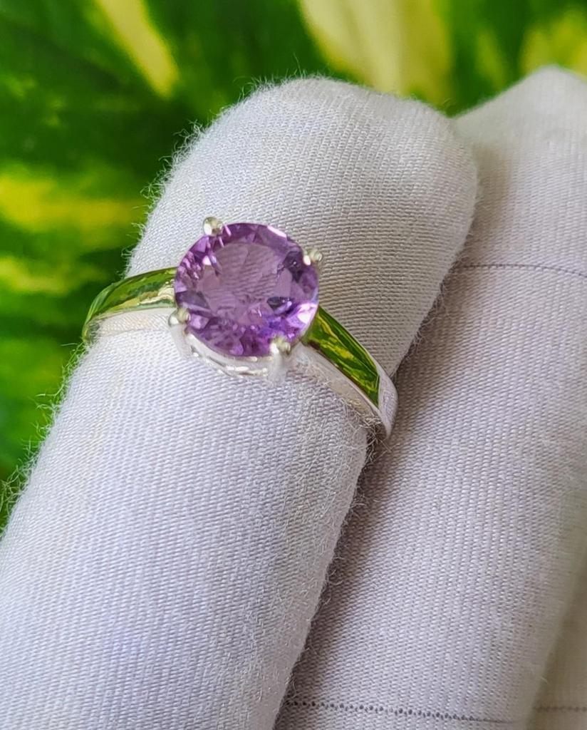Natural Purple Amethyst Gemstone 925 Sterling Silver Ring Size 6.5 US, Gift A35
