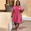 Elegant Casual Solid Color Shirt Dress Summer Short Sleeve Lapel for Plus Size Women