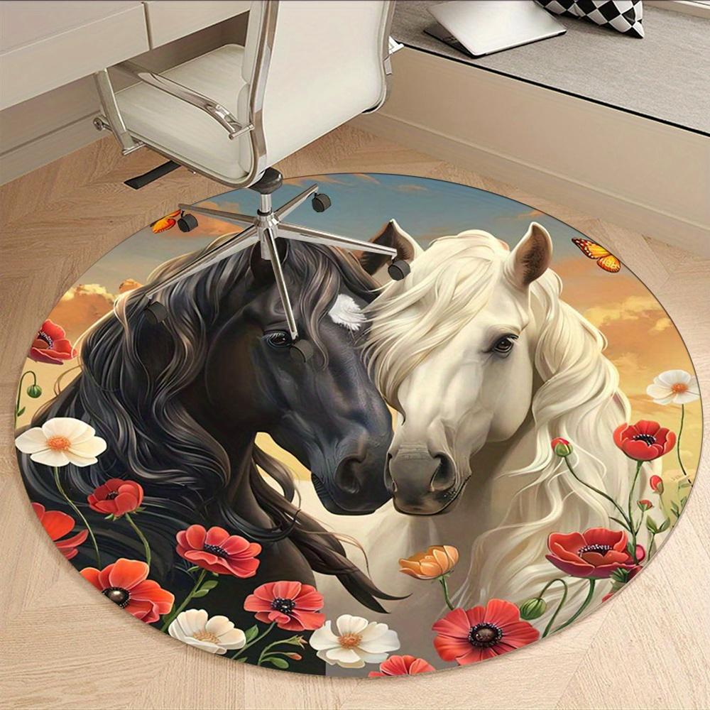 Horse With Floral Pattern Fashion Rug Nonslip Carpet Floor Mat Office Chair Mat Design For Office Decor Home Living Room Bedroom Giftt40