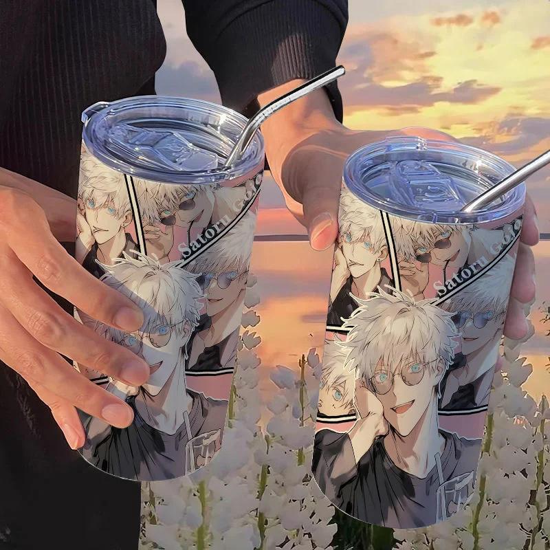 Jujutsu Kaisen Yuji Hrneček 500 ml Satoru Gojo Nerezová Ocel Cestovní Termohrnek Izolované Brčko Hrneček na Kávu Dárek Pro Děti