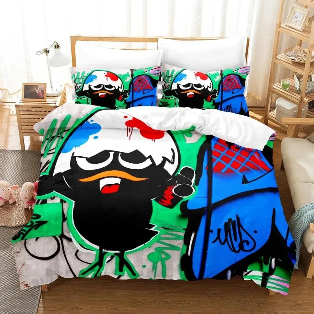 3D Anime Roztomilý Calimero Povlečení Sada Povlak na přikrývku Postelová sada Povlak na přikrývku Povlak na polštář Přikrývka král Královská velikost Dětské Dospělé Povlečení