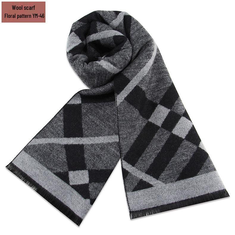 Męski szalik zimowy w czystą szarość w kratę, mieszanka wełny - gruby i ciepły