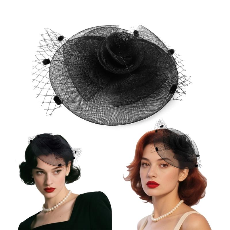 Fashionable Mesh Veil Headpiece Comfortable Hair Accessory Hat Clip Headwear for Themed Parties Weddings Daily Wear