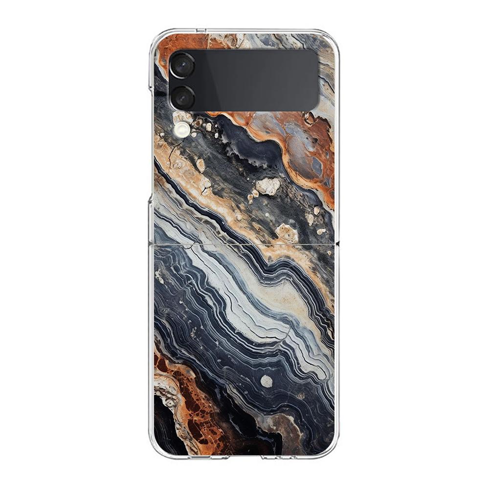Transparent Phone Case For Samsung Galaxy Z Flip 3 4 5 6 7 Hard Folding PC Z Flip3 Flip4 Cover Marble Stone