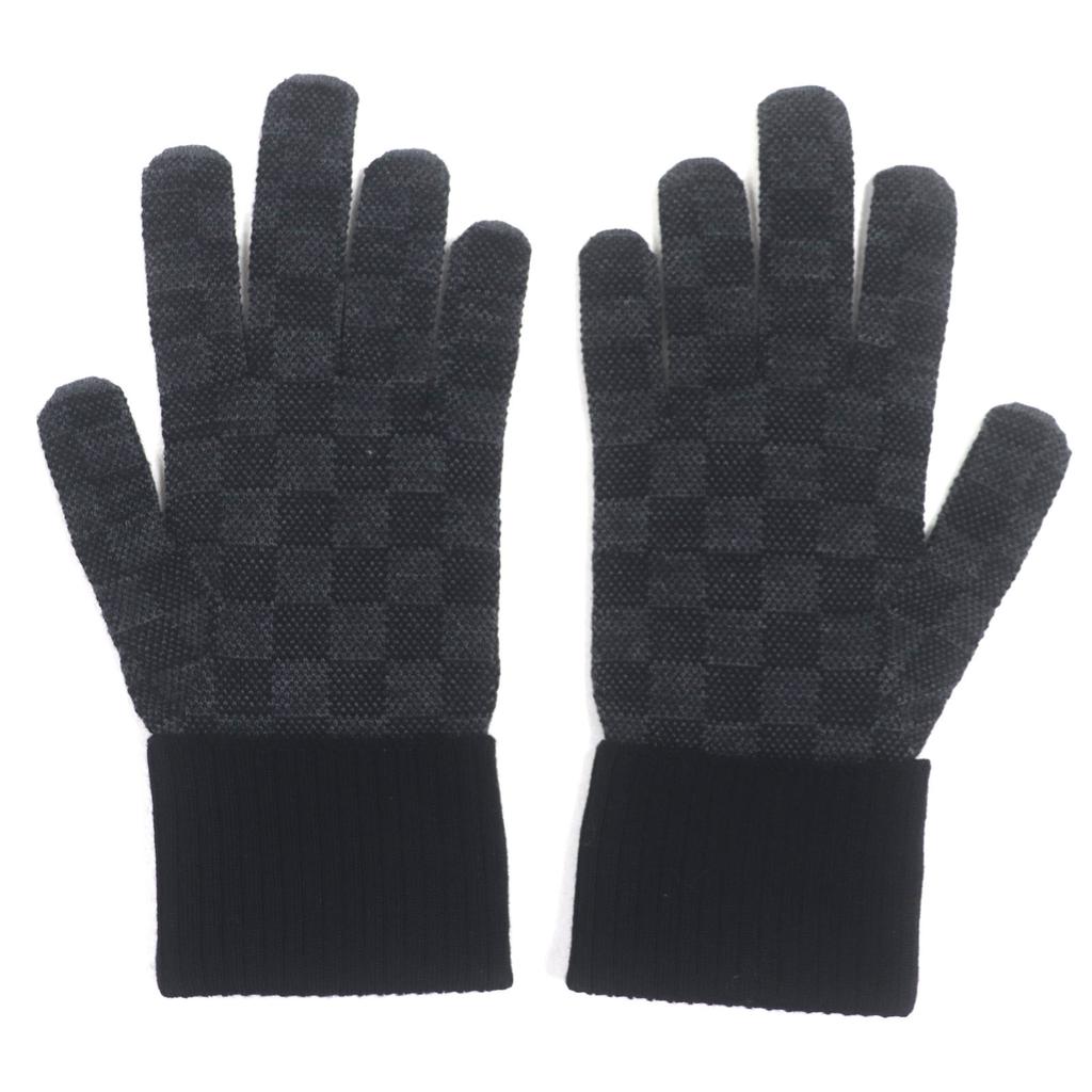 Great LOUIS VUITTON Gloves Neo Petit Damier Black Grey Wool Mens M77992 Used