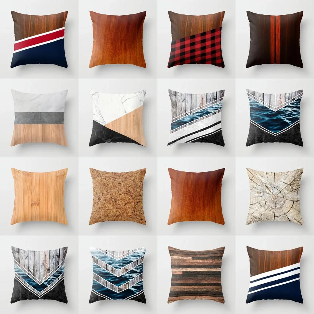 Farmhouse Home Decor Sofa Pillow Creative Wood Grain Marble Pillowcase Fashion Geometric Cushion Cover 40x40cm  50x50