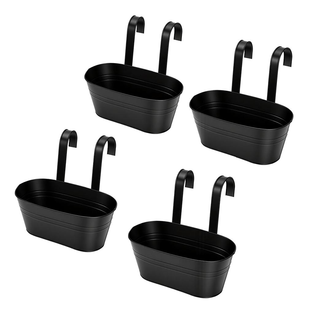 4PCS Black Metal Hanging Flower Pots Drainage Holes Long Slot Wrought Hanging Flower Pots For Garden Balcony