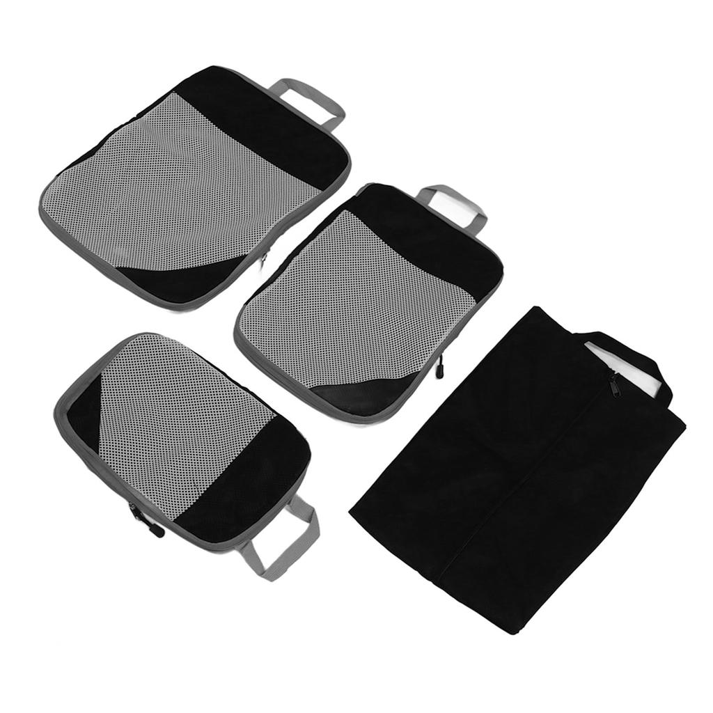Compression Packing Bags Waterproof Portable Luggage Suitcase Organizer Pouch for Clothing Underwear Shoes 4pcs Black