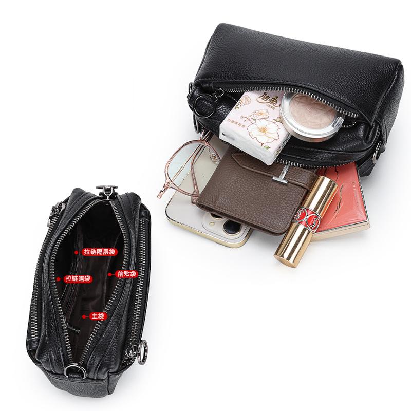 Nische Vielseitige Umhängetasche, Schultertasche aus Rindsleder der ersten Schicht, Tragbar aus echtem Leder, Mehrschichtige Hand-Handgelenk-Kleine quadratische Tasche