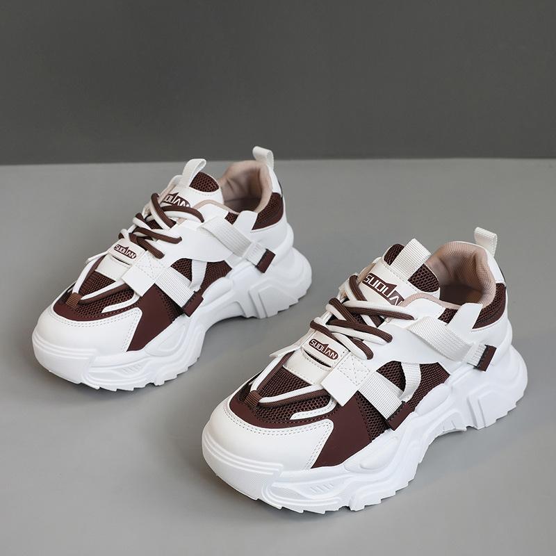 Mesh Breathable Soft Bottom Comfort Running Shoes Women Leather Anti-slip Height Increasing Shoes Thick Sole Zapatillas De Mujer