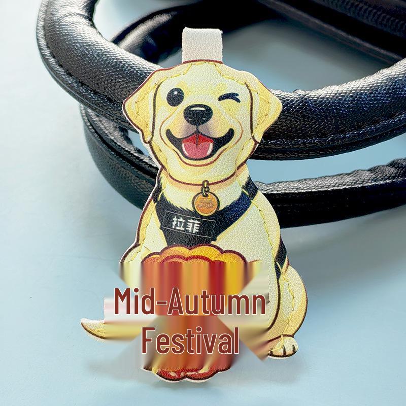 Double-Sided Leather Dog Keychain - Creative Puppy Cartoon Design for Mid-Autumn Festival