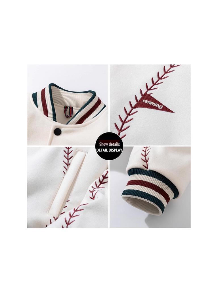 Men's Retro Baseball Cotton Jacket - Winter College Style Woolen Outerwear