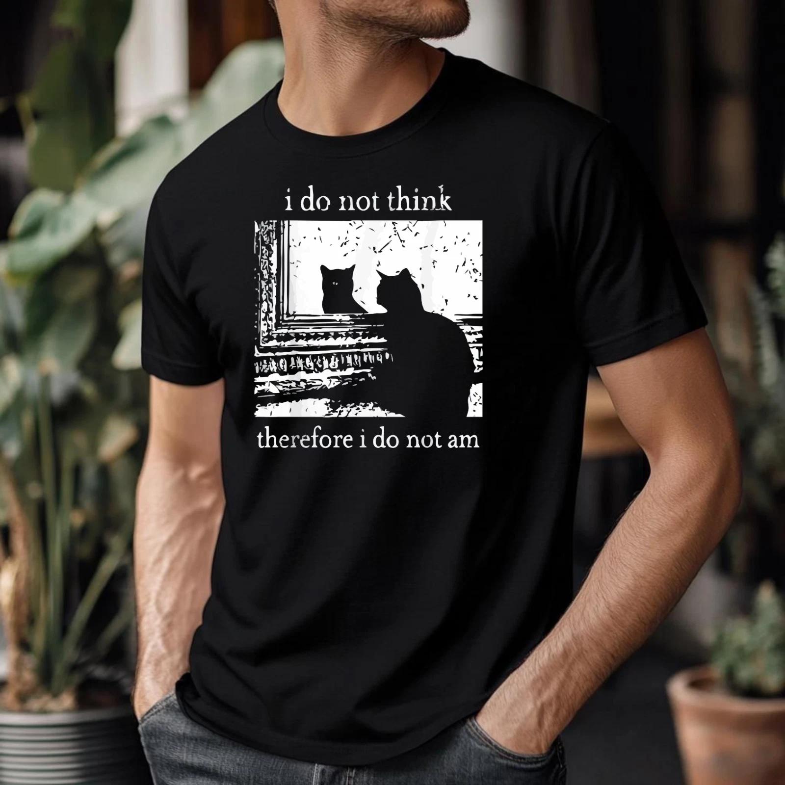 

Funny Vintage Black Cat T-shirt Mirror Philosphical Meme Unisex Graphic T-Top XL
