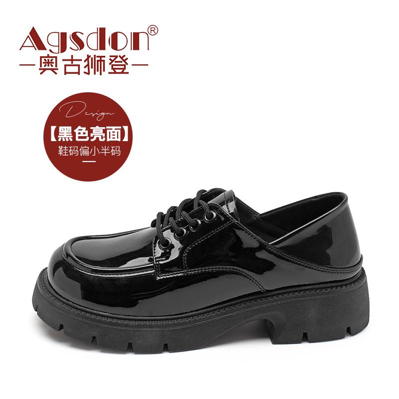 Glossy small leather shoes, new winter models, white British style lace-up, Japanese jk.
