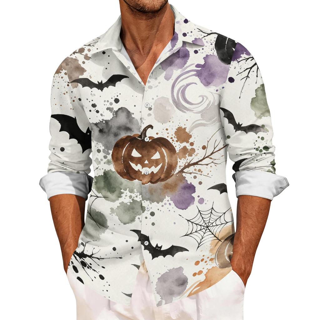 Men's Long Sleeve Halloween Print Casual Sport Shirt