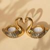 Aluminium Pair of Swans Tea Light Candle Holder with 2 T-Light Candles for Home Décor Living Room | Decorative Romantic Swan Couple Showpiece